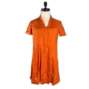 J. Jill Love Linen Orange 100% Linen Short Sleeved Dress w/ Pockets Sz XS 2/$50